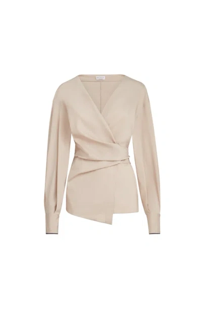 BRUNELLO CUCINELLI BRUNELLO CUCINELLI STRETCH POPLIN SHIRT WITH MONILI