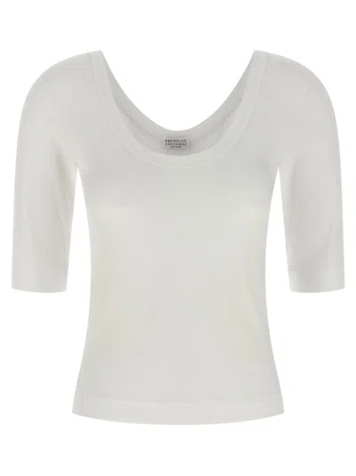 Brunello Cucinelli Stretch Ribbed Jersey T-shirt In White