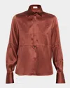 Brunello Cucinelli Stretch Satin Button-front Blouse In Red