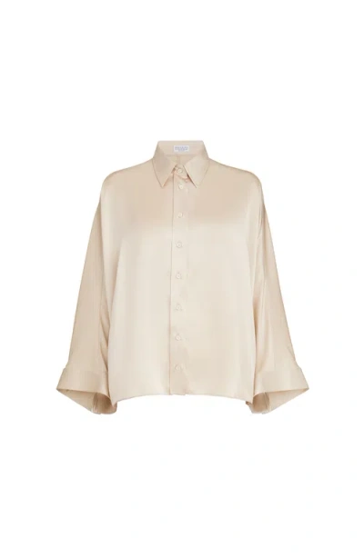 Brunello Cucinelli Stretch Silk Satin Shirt In Neutral