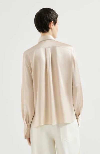 Brunello Cucinelli Stretch Silk Satin Shirt In Nude