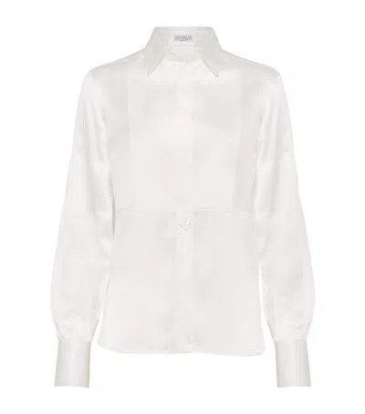 Brunello Cucinelli Stretch-silk Satin Shirt In White