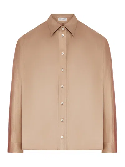 Brunello Cucinelli Women Stretch Silk Satin Shirt With Mobile In Brown