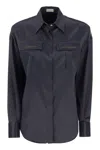 Brunello Cucinelli Women's Stretch Silk Satin Shirt With Shiny Pockets