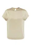 Brunello Cucinelli Elegant Stretch Silk Satin T-shirt With Jewel Accent In Beige