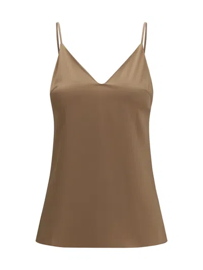 Brunello Cucinelli Stretch Silk Satin Tank Top In Brown