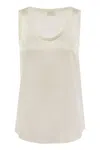 Brunello Cucinelli Stretch Silk Satin Top In Beige