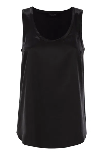 Brunello Cucinelli Stretch Silk Satin Top In Black
