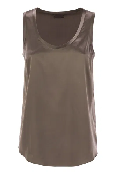 Brunello Cucinelli Stretch Silk Satin Top In Brown