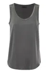 Brunello Cucinelli Stretch Silk Satin Top In Lead