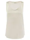 Brunello Cucinelli Stretch Silk Satin Top In Natural