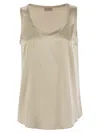 Brunello Cucinelli Reversible Stretch Silk Satin Top In Stone