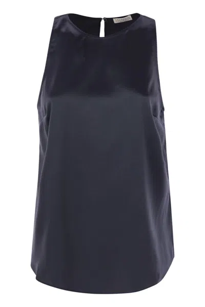 BRUNELLO CUCINELLI BRUNELLO CUCINELLI STRETCH SILK SATIN TOP WITH JEWELLERY