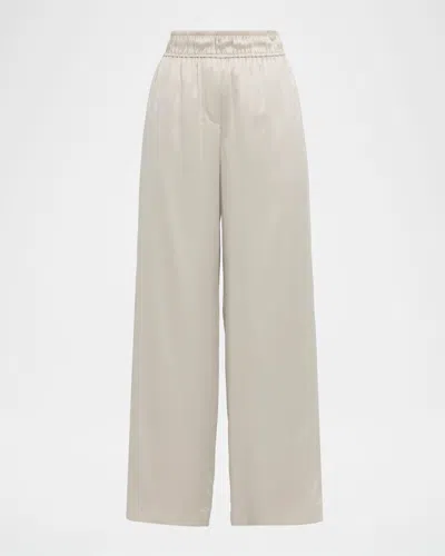 Brunello Cucinelli Stretch Silk Satin Track Trousers In Neutral