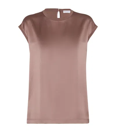Brunello Cucinelli Stretch-silk T-shirt In Red