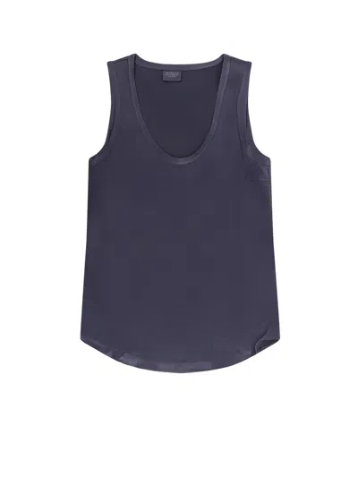 Brunello Cucinelli Silk Stretch Tank Top Scoop Neckline In Blue