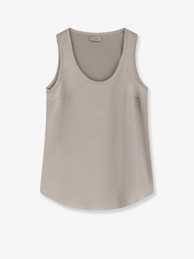 Brunello Cucinelli Silk Scoop Neck Sleeveless Top In Brown