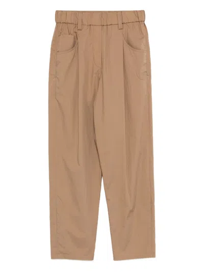 Brunello Cucinelli Stretch Trousers With Elastic And Pleat In Brown