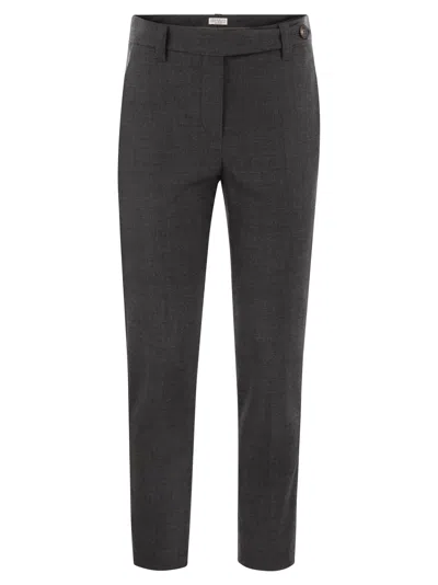 BRUNELLO CUCINELLI STRETCH VIRGIN WOOL CIGARETTE TROUSERS WITH JEWELLERY