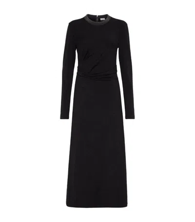 Brunello Cucinelli Stretch-virgin Wool Maxi Dress In Charcoal