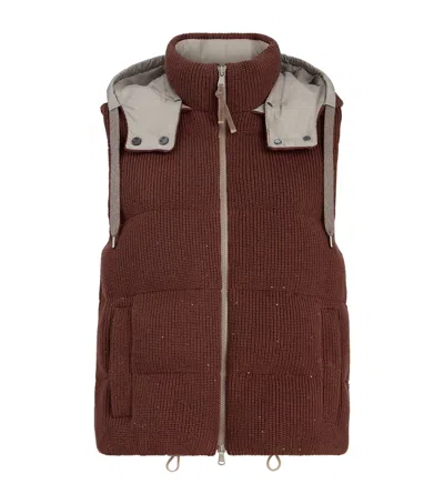 Brunello Cucinelli Stretch-cotton Down Gilet In Red