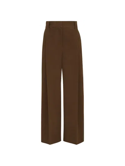 Brunello Cucinelli Stretch-cotton Moleskin Loose Sartorial Trousers With Monili In Brown