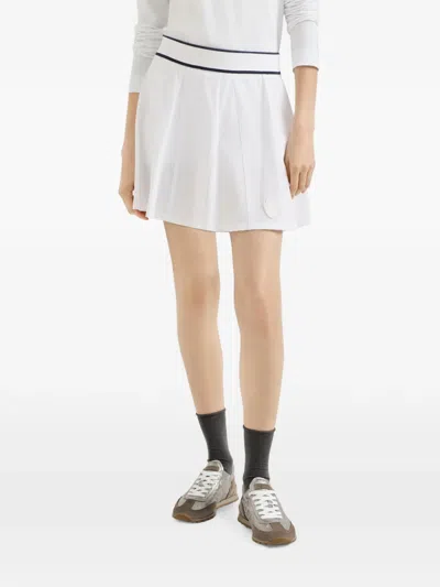 Brunello Cucinelli Stretch-cotton Piqué Mini Skirt With Logo In White