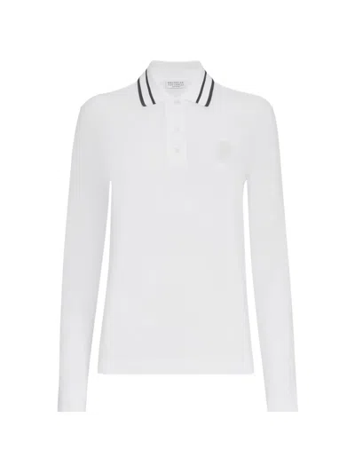 Brunello Cucinelli Stretch-cotton Piqué Polo Shirt With Logo In White