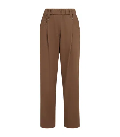 Brunello Cucinelli Stretch-cotton Pleated Trousers In Brown