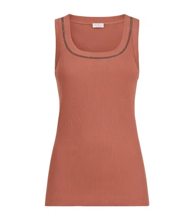 Brunello Cucinelli Stretch-cotton Ribbed Tank Top In Red