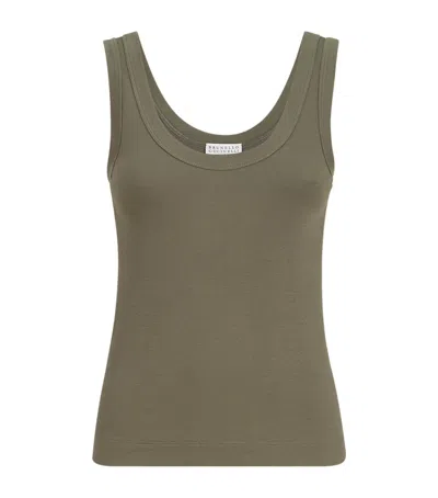 Brunello Cucinelli Stretch-cotton Tank Top In Green