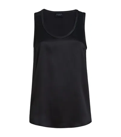 Brunello Cucinelli Stretch-silk Reversible Tank Top In Black
