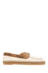 Brunello Cucinelli Leather Loafers With Jewel Insert And Espadrille Sole In C8495