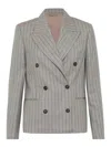Brunello Cucinelli Pinstripe Double-breasted Blazer In Grey