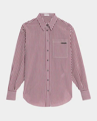 Brunello Cucinelli Stripe Blouse With Monili Pocket In Pink