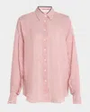 Brunello Cucinelli Stripe Button Down Linen Shirt With Piping Collar In C006 White Bordeaux