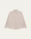 BRUNELLO CUCINELLI STRIPE BUTTON DOWN LINEN SHIRT WITH PIPING COLLAR