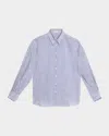 Brunello Cucinelli Stripe Button Down Linen Shirt With Piping Collar In C503 White Blue