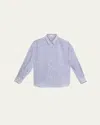 Brunello Cucinelli Stripe Button Down Linen Shirt With Piping Collar In C503 White Blue
