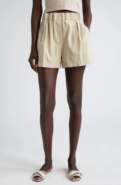 Brunello Cucinelli Stripe Cotton Blend Bermuda Shorts In C003 Beige/ Yellow