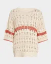 Brunello Cucinelli Stripe Cotton-jute Open Knit Short-sleeve Sweater