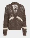 Brunello Cucinelli Stripe Cotton-jute Open Knit V-neck Cardigan