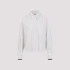 Brunello Cucinelli Long-sleeve Shirt With Vertical Stripes And Contrasting Cuffs In Bianco Tabacco