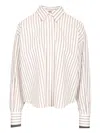Brunello Cucinelli Long-sleeve Shirt With Vertical Stripes And Contrasting Cuffs