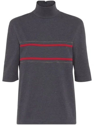 Brunello Cucinelli Stripe-detail Cotton Top In Grey