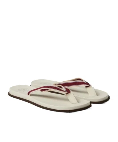 Brunello Cucinelli Stripe Detailed Open Toe Flip Flops In Nude