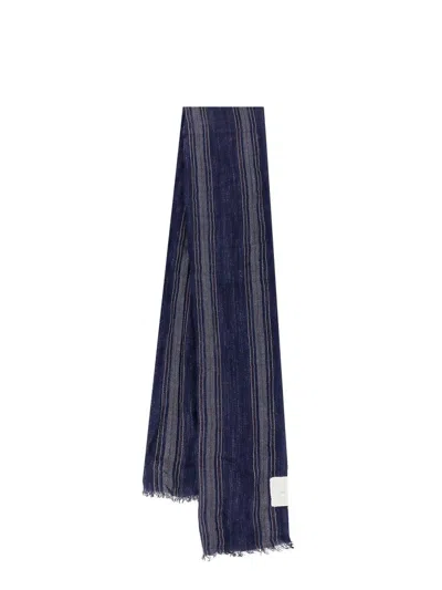 Brunello Cucinelli Stripe Frayed Edge Scarf In Blue