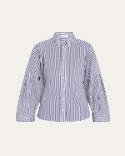 Brunello Cucinelli Stripe Gauze Techno Cotton Blouse In Multi