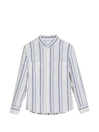 Brunello Cucinelli Kids' Stripe Mandarin-collar Shirt In Multi