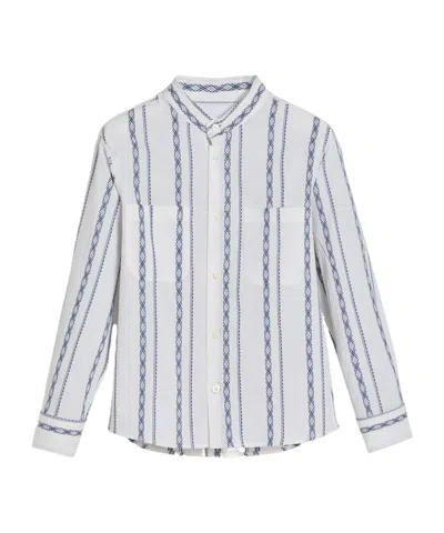 Brunello Cucinelli Kids' Stripe Mandarin-collar Shirt In White